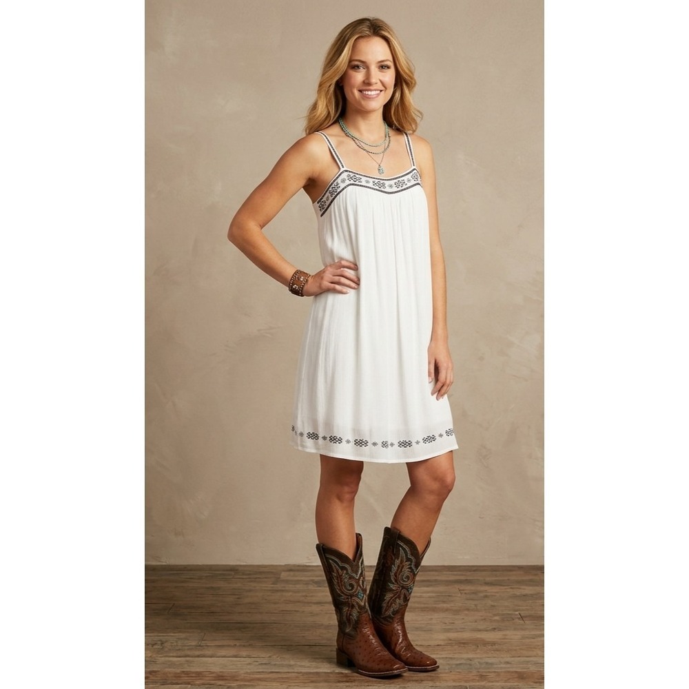 Ariat Brandy Dress Womens M White Gauze Embroidery Western Sundress NEW NWT